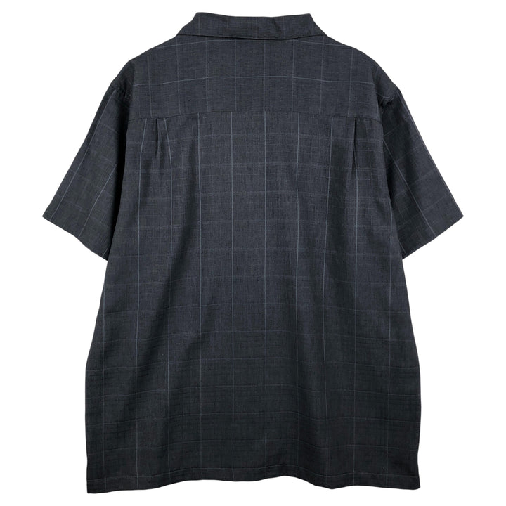 Haggar Check Pattern Short Sleeve Open Collar Polyester Shirt Box Shirt Men's XL polyester gray type Vintage Second Hand