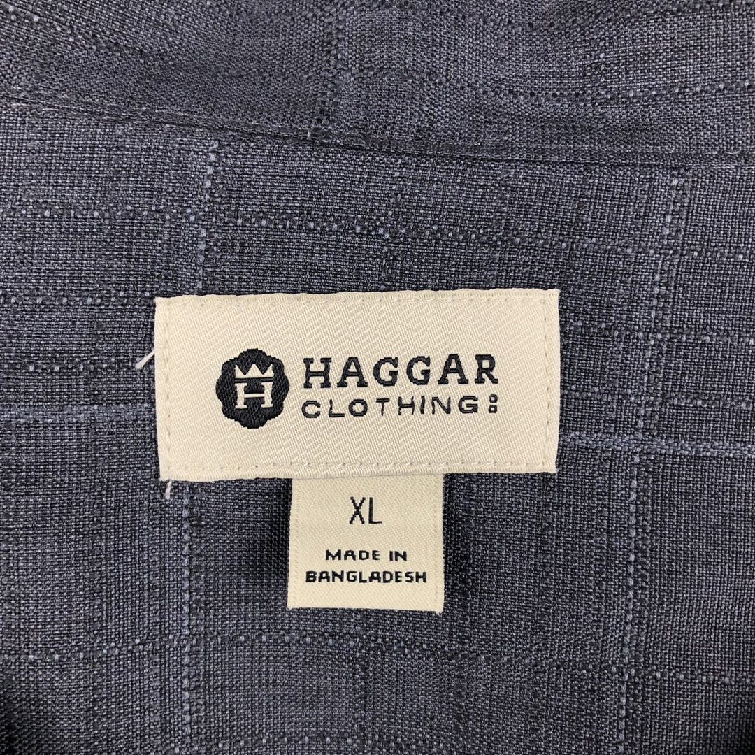 Haggar Check Pattern Short Sleeve Open Collar Polyester Shirt Box Shirt Men's XL polyester gray type Vintage Second Hand