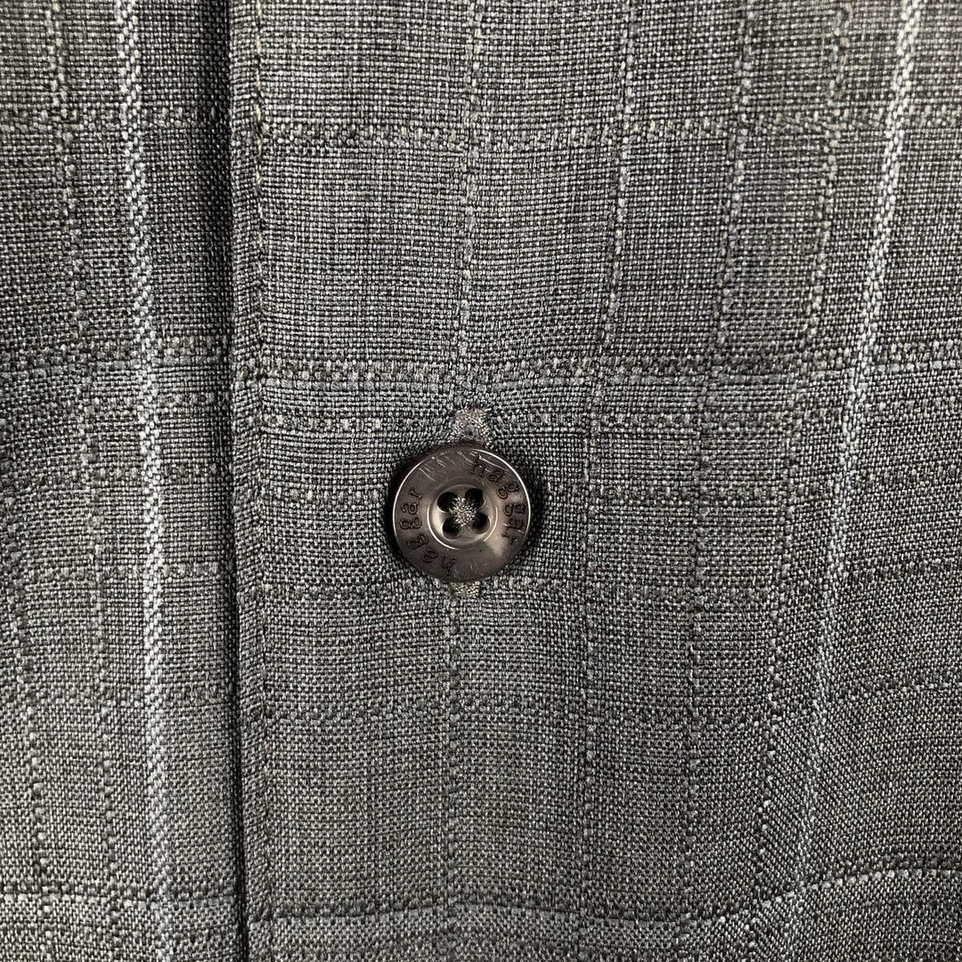 Haggar Check Pattern Short Sleeve Open Collar Polyester Shirt Box Shirt Men's XL polyester gray type Vintage Second Hand