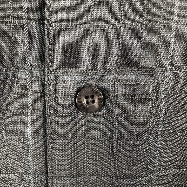Haggar Check Pattern Short Sleeve Open Collar Polyester Shirt Box Shirt Men's XL polyester gray type Vintage Second Hand