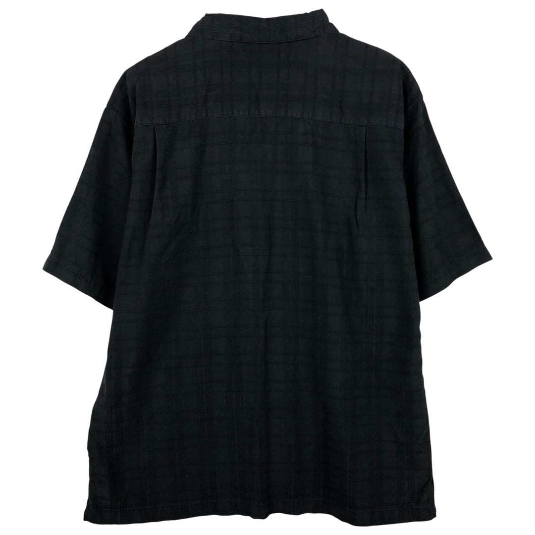 PORCINI Check Pattern Short Sleeve Open Collar Silk Shirt, Men's Size L silk black type Vintage Second Hand