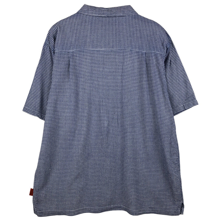 Jeep Gingham Check Seersucker Short Sleeve Open Collar Rayon Box Shirt, Men's Size L Rayon blue type Vintage Second Hand