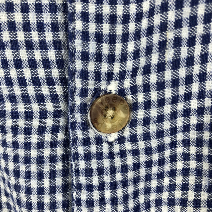 Jeep Gingham Check Seersucker Short Sleeve Open Collar Rayon Box Shirt, Men's Size L Rayon blue type Vintage Second Hand