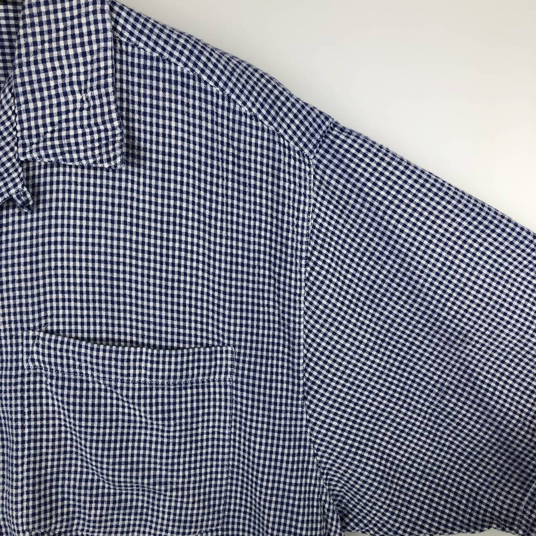 Jeep Gingham Check Seersucker Short Sleeve Open Collar Rayon Box Shirt, Men's Size L Rayon blue type Vintage Second Hand