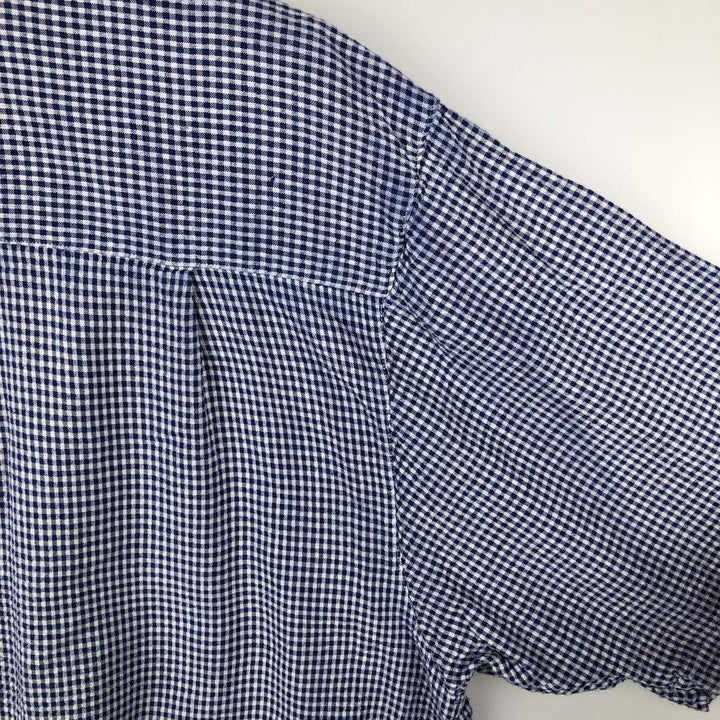 Jeep Gingham Check Seersucker Short Sleeve Open Collar Rayon Box Shirt, Men's Size L Rayon blue type Vintage Second Hand