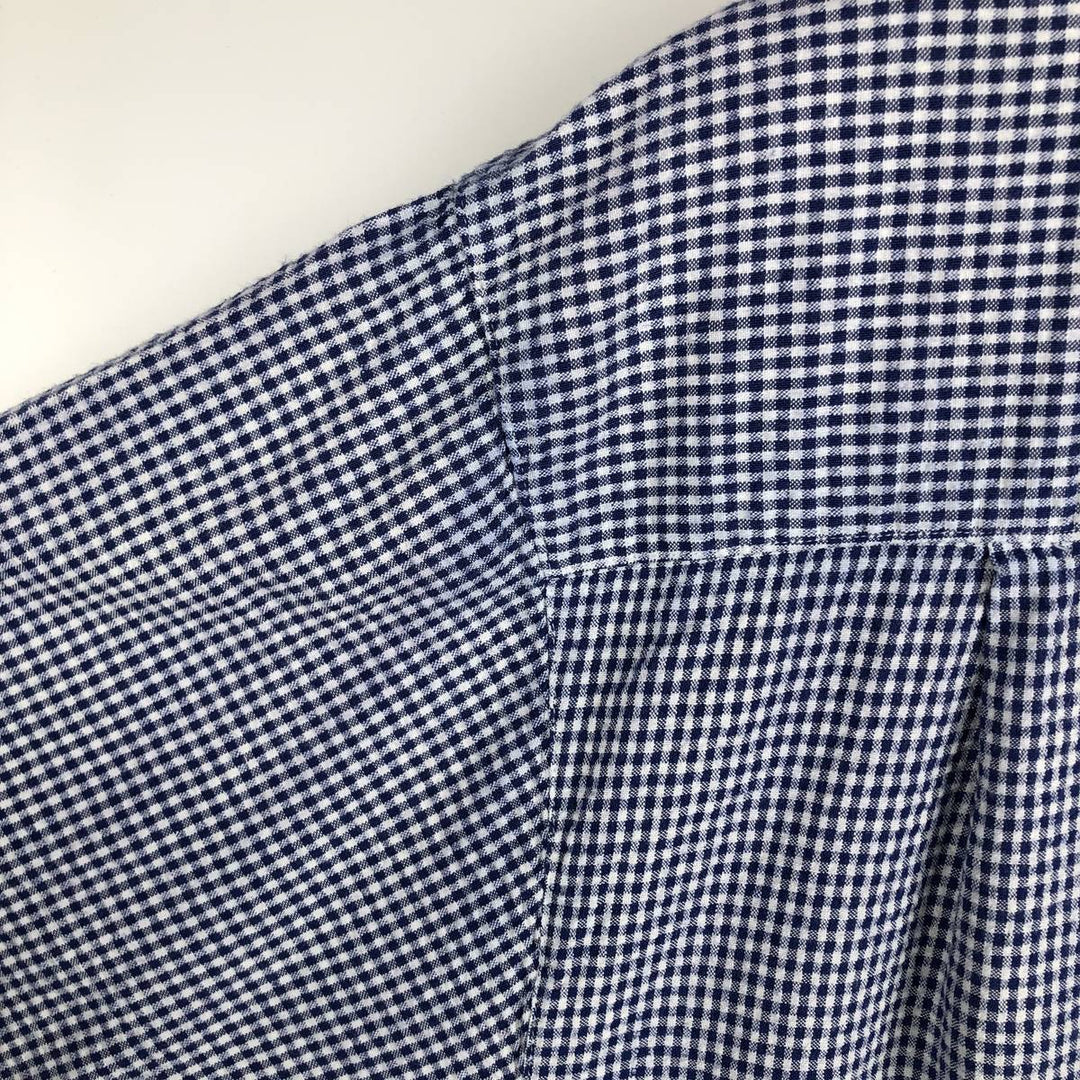 Jeep Gingham Check Seersucker Short Sleeve Open Collar Rayon Box Shirt, Men's Size L Rayon blue type Vintage Second Hand