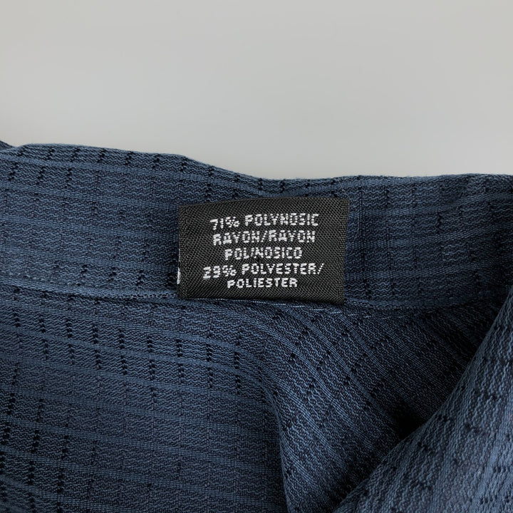 Haggar Check Pattern Short Sleeve Open Collar Rayon Box Shirt, Men's Size XL Rayon navy blue type Vintage Second Hand