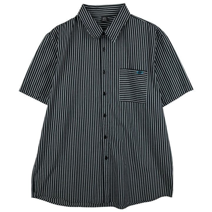 Oakley Short Sleeve Cotton Striped Shirt, Men's XL cotton Charcoal Vintage Second Hand