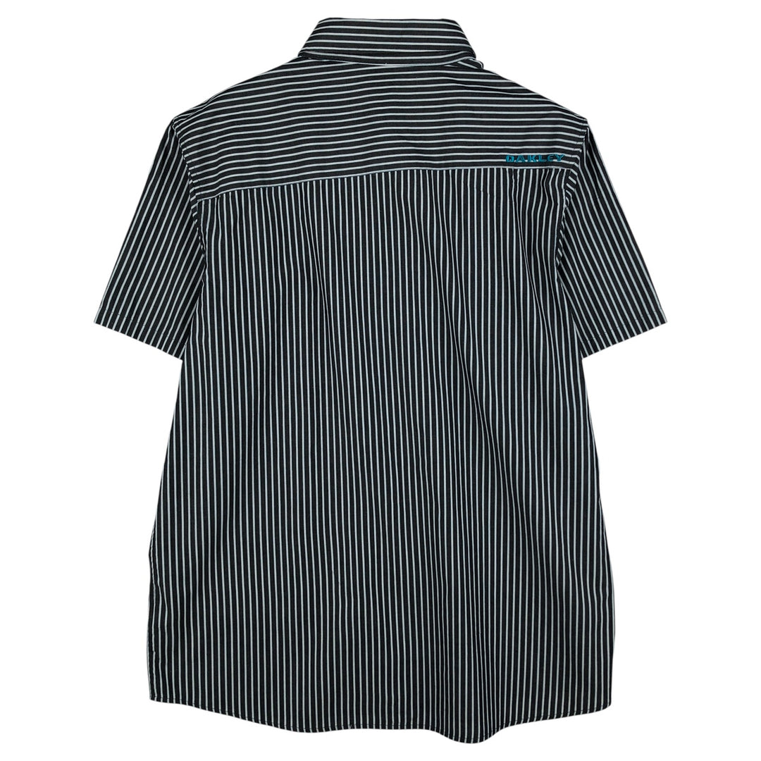 Oakley Short Sleeve Cotton Striped Shirt, Men's XL cotton Charcoal Vintage Second Hand