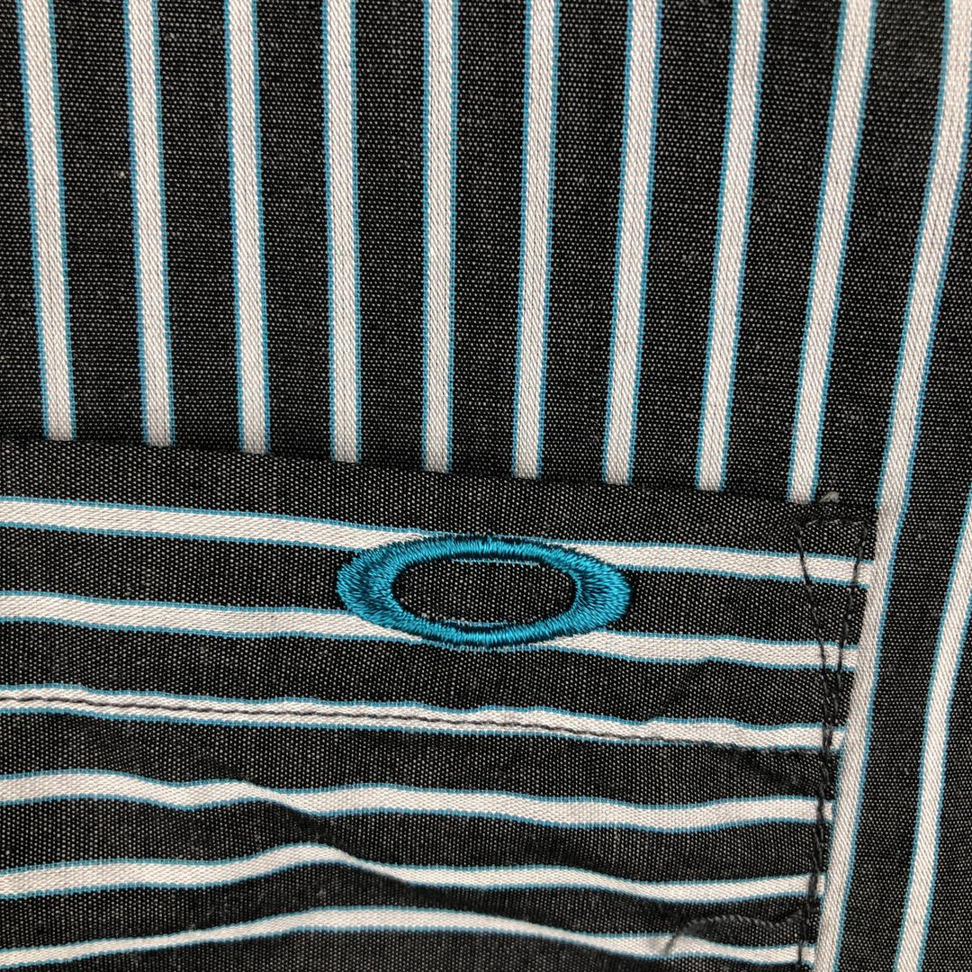 Oakley Short Sleeve Cotton Striped Shirt, Men's XL cotton Charcoal Vintage Second Hand