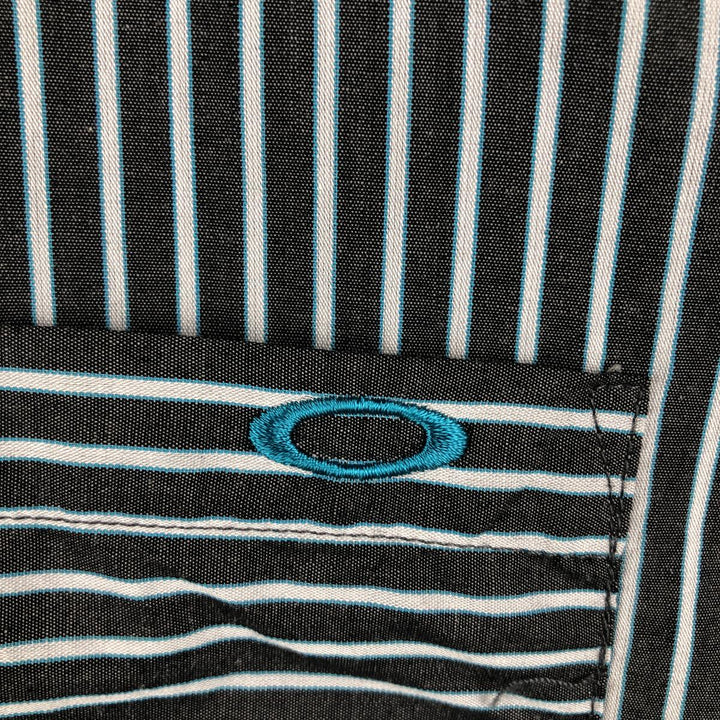 Oakley Short Sleeve Cotton Striped Shirt, Men's XL cotton Charcoal Vintage Second Hand