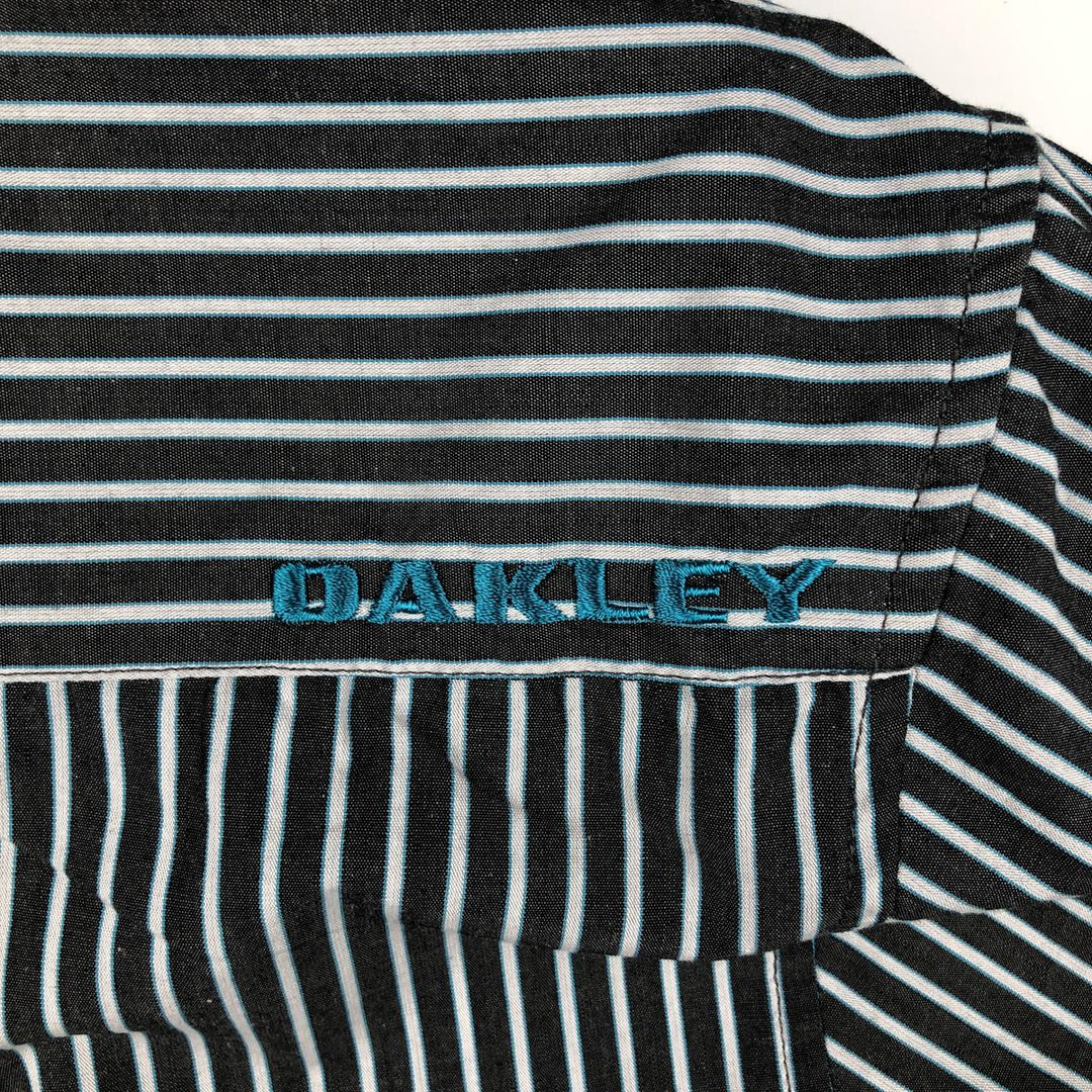 Oakley Short Sleeve Cotton Striped Shirt, Men's XL cotton Charcoal Vintage Second Hand