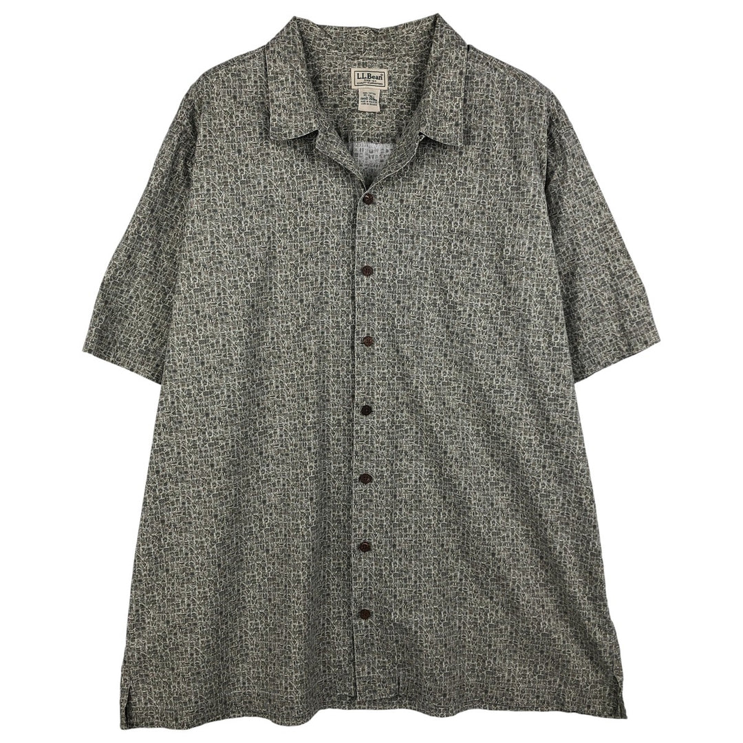 90s-00'S LL Bean all-over print short-sleeved open-collar cotton box shirt, men's size XL, vintage cotton Khaki type sage green Vintage Second Hand