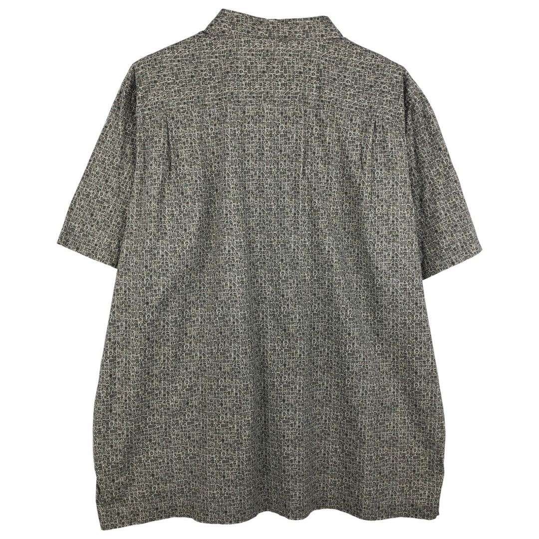 90s-00'S LL Bean all-over print short-sleeved open-collar cotton box shirt, men's size XL, vintage cotton Khaki type sage green Vintage Second Hand
