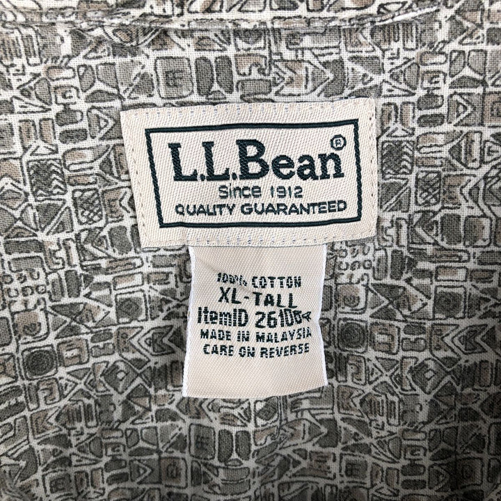 90s-00'S LL Bean all-over print short-sleeved open-collar cotton box shirt, men's size XL, vintage cotton Khaki type sage green Vintage Second Hand