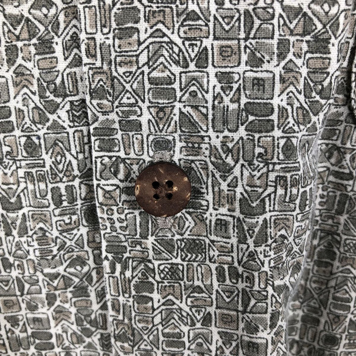 90s-00'S LL Bean all-over print short-sleeved open-collar cotton box shirt, men's size XL, vintage cotton Khaki type sage green Vintage Second Hand