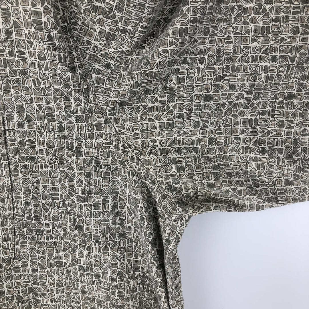 90s-00'S LL Bean all-over print short-sleeved open-collar cotton box shirt, men's size XL, vintage cotton Khaki type sage green Vintage Second Hand