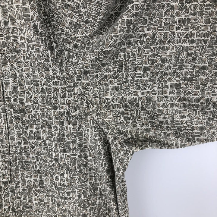 90s-00'S LL Bean all-over print short-sleeved open-collar cotton box shirt, men's size XL, vintage cotton Khaki type sage green Vintage Second Hand