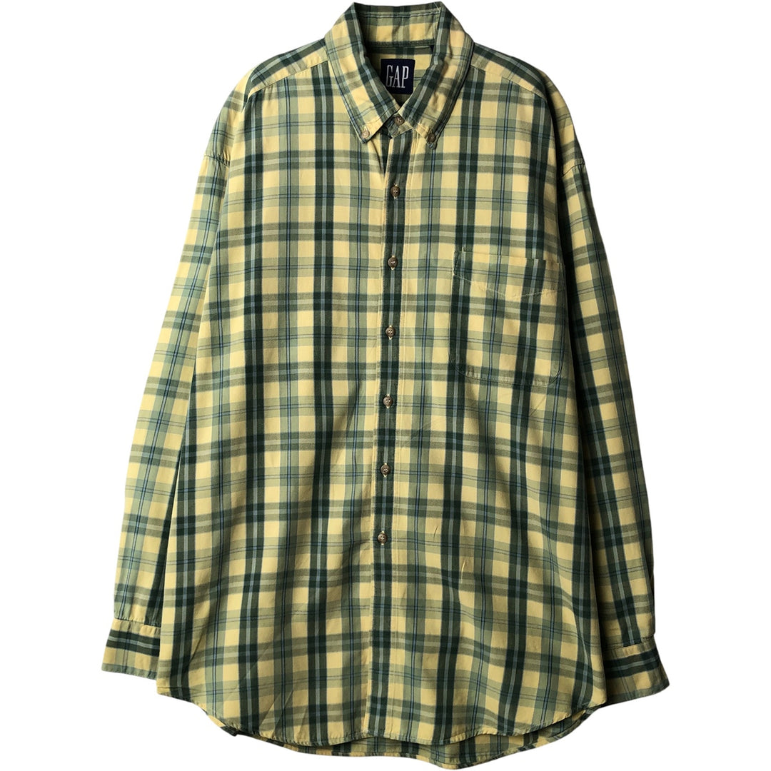 90'S GAP Vintage Long Sleeve Button-Down Check Shirt, Men's XL cotton lemon yellow Vintage Second Hand