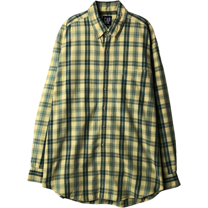 90'S GAP Vintage Long Sleeve Button-Down Check Shirt, Men's XL cotton lemon yellow Vintage Second Hand