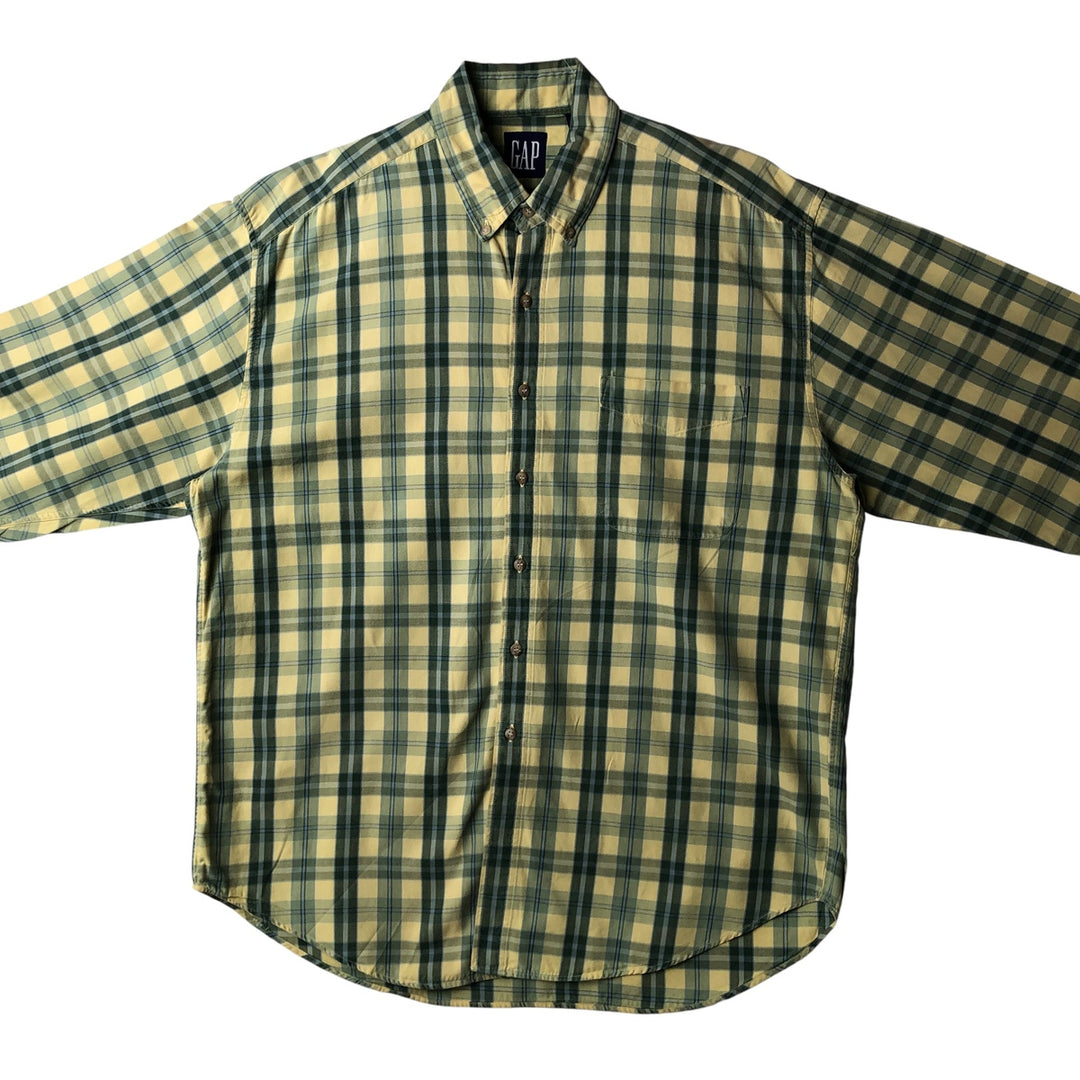 90'S GAP Vintage Long Sleeve Button-Down Check Shirt, Men's XL cotton lemon yellow Vintage Second Hand