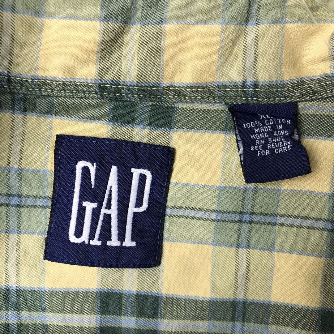 90'S GAP Vintage Long Sleeve Button-Down Check Shirt, Men's XL cotton lemon yellow Vintage Second Hand