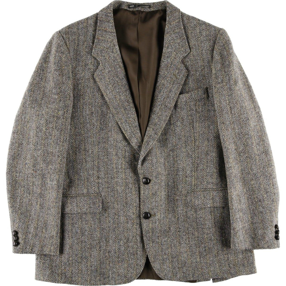 Harris Tweed Collared Herringbone Wool Tailored Jacket, Made in England, Men's Size L wool gray type Vintage Second Hand