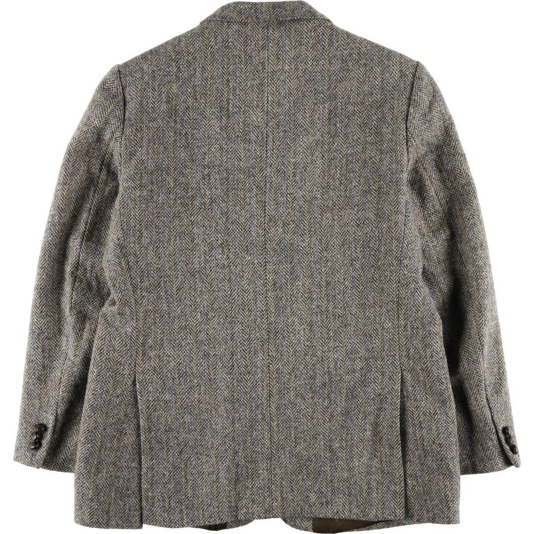 Harris Tweed Collared Herringbone Wool Tailored Jacket, Made in England, Men's Size L wool gray type Vintage Second Hand