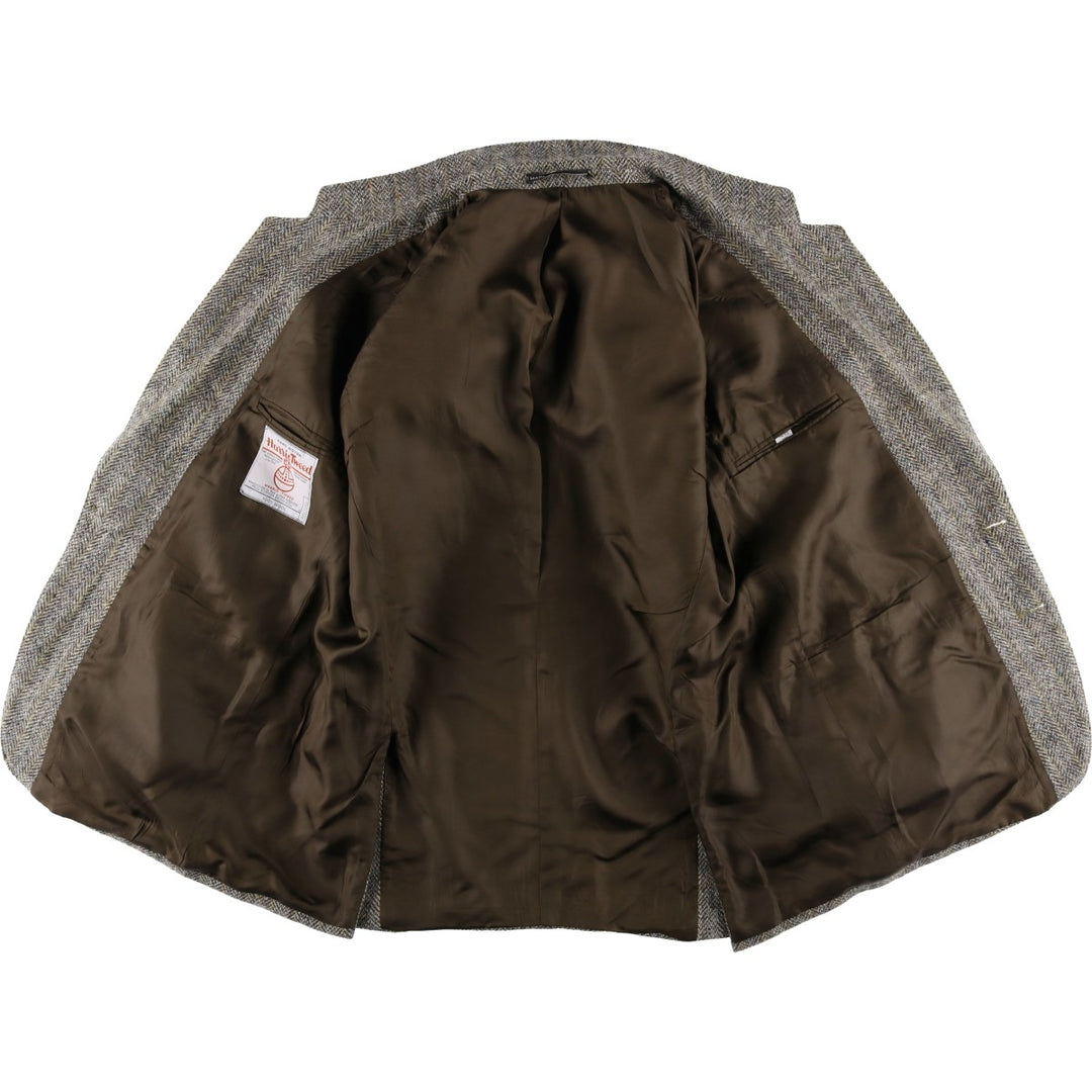 Harris Tweed Collared Herringbone Wool Tailored Jacket, Made in England, Men's Size L wool gray type Vintage Second Hand