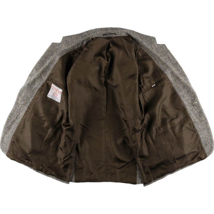 Harris Tweed Collared Herringbone Wool Tailored Jacket, Made in England, Men's Size L wool gray type Vintage Second Hand
