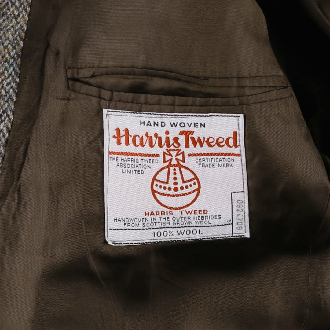 Harris Tweed Collared Herringbone Wool Tailored Jacket, Made in England, Men's Size L wool gray type Vintage Second Hand