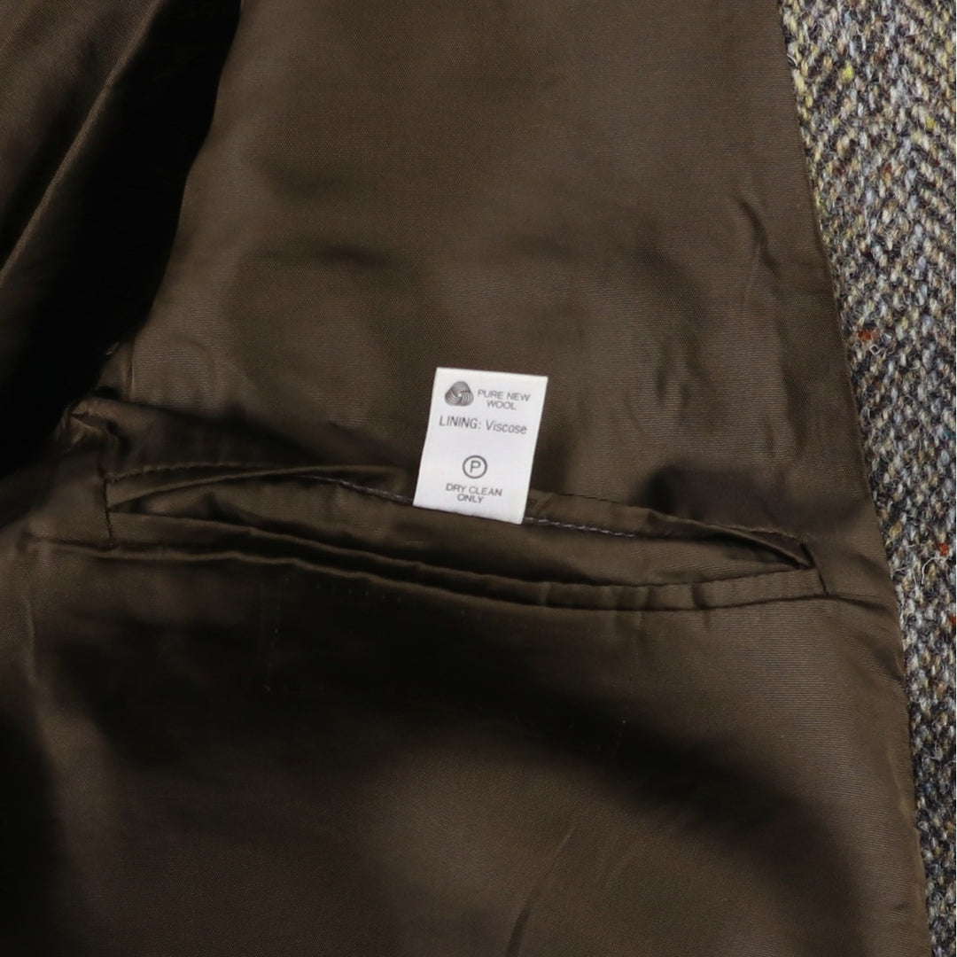 Harris Tweed Collared Herringbone Wool Tailored Jacket, Made in England, Men's Size L wool gray type Vintage Second Hand