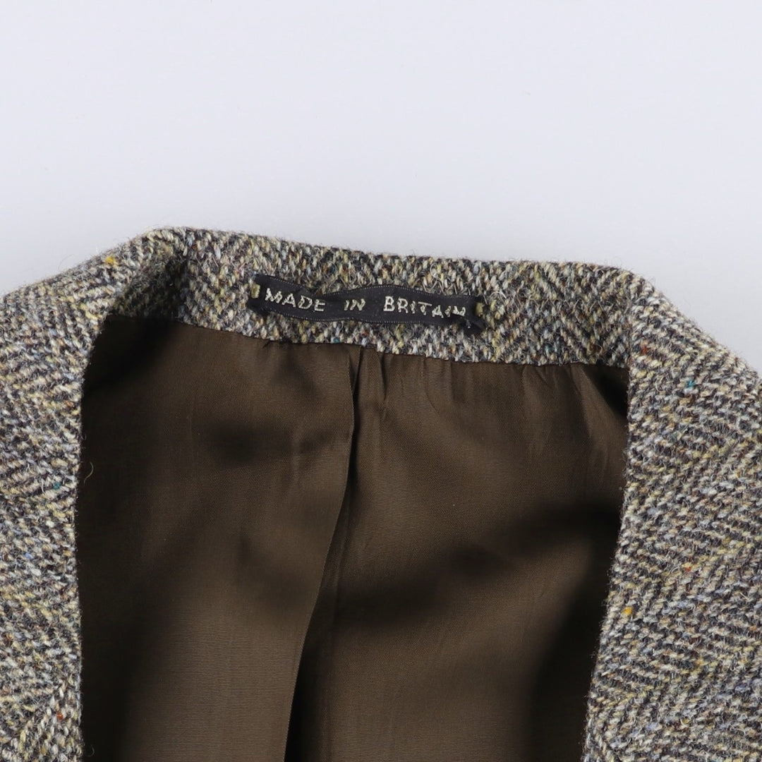Harris Tweed Collared Herringbone Wool Tailored Jacket, Made in England, Men's Size L wool gray type Vintage Second Hand