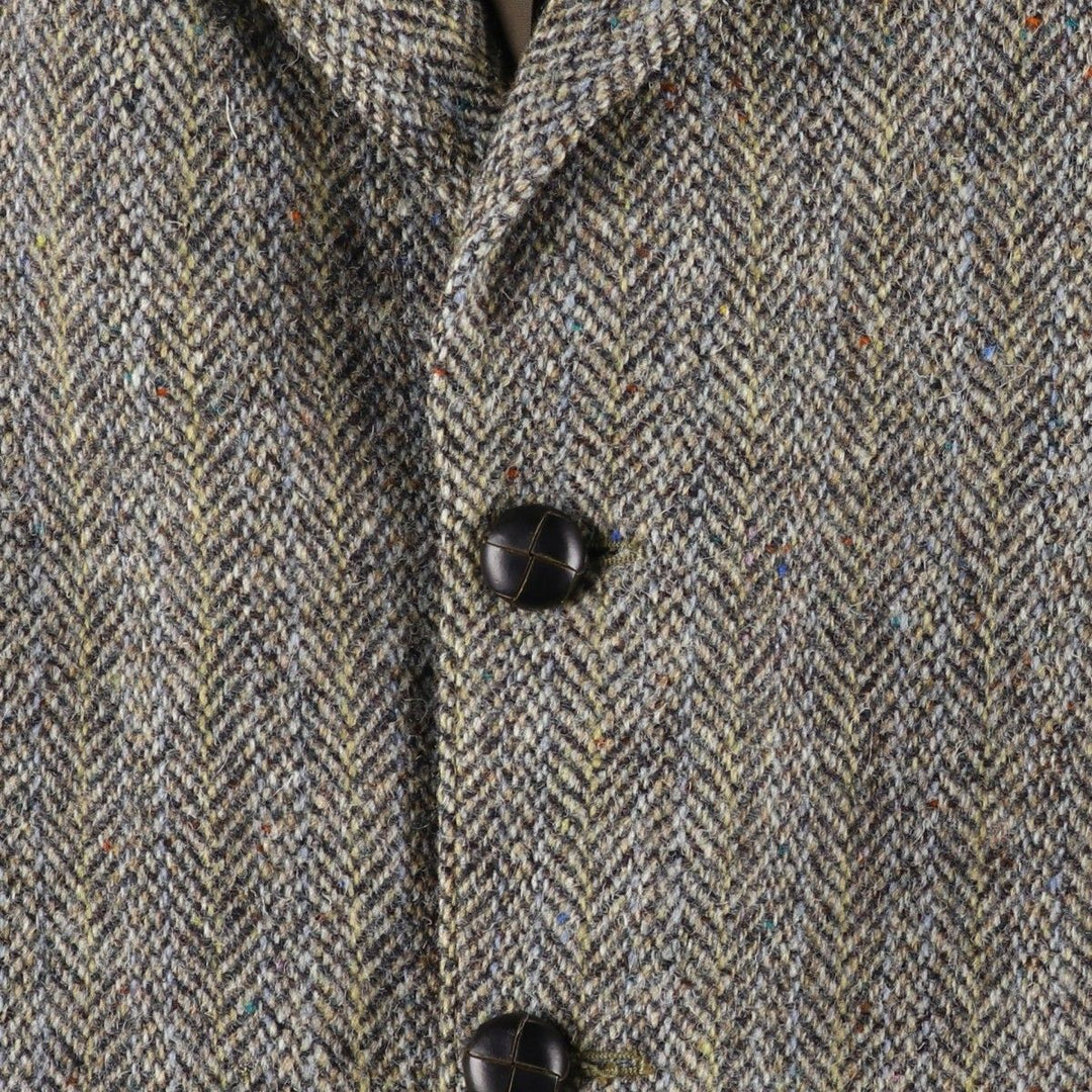 Harris Tweed Collared Herringbone Wool Tailored Jacket, Made in England, Men's Size L wool gray type Vintage Second Hand