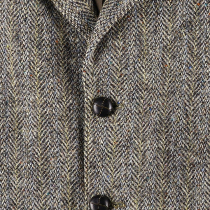 Harris Tweed Collared Herringbone Wool Tailored Jacket, Made in England, Men's Size L wool gray type Vintage Second Hand