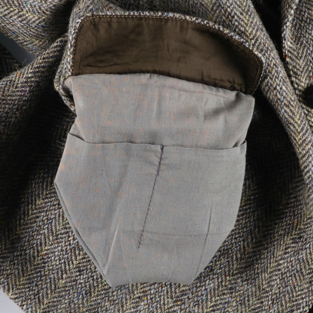 Harris Tweed Collared Herringbone Wool Tailored Jacket, Made in England, Men's Size L wool gray type Vintage Second Hand