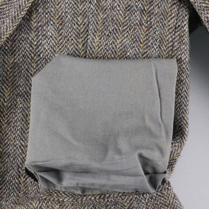 Harris Tweed Collared Herringbone Wool Tailored Jacket, Made in England, Men's Size L wool gray type Vintage Second Hand