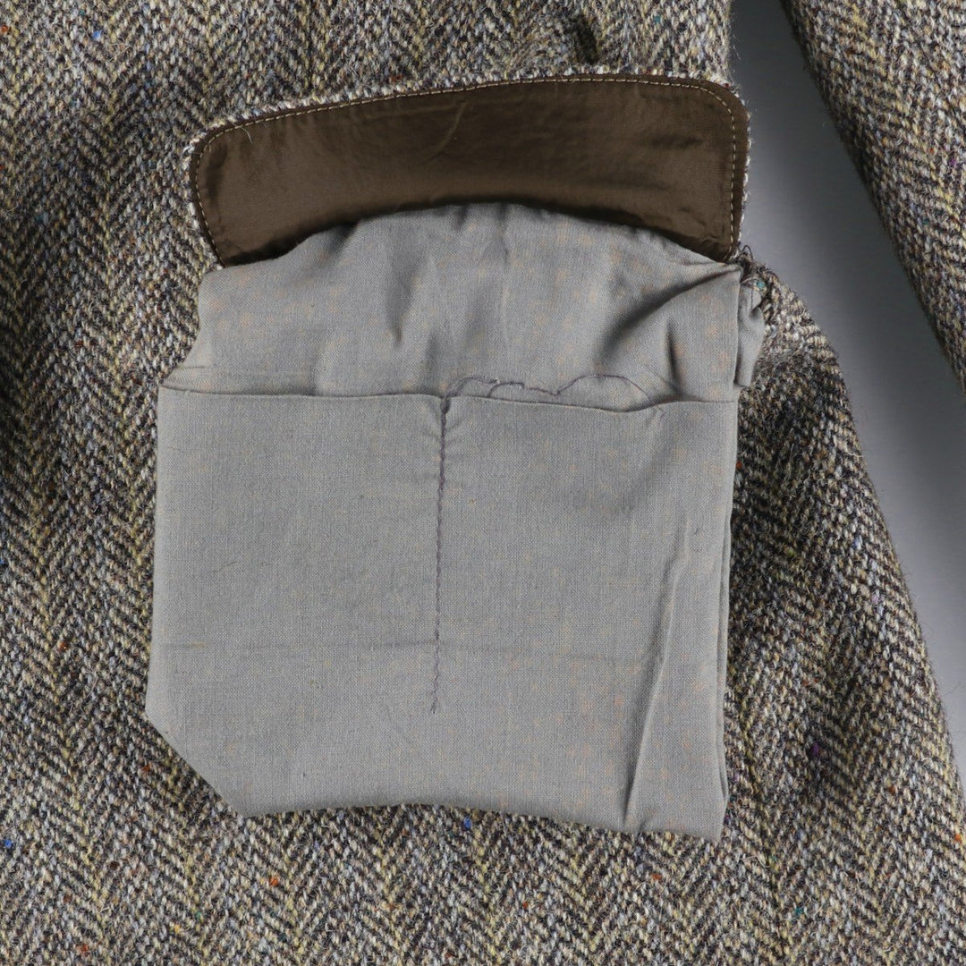 Harris Tweed Collared Herringbone Wool Tailored Jacket, Made in England, Men's Size L wool gray type Vintage Second Hand
