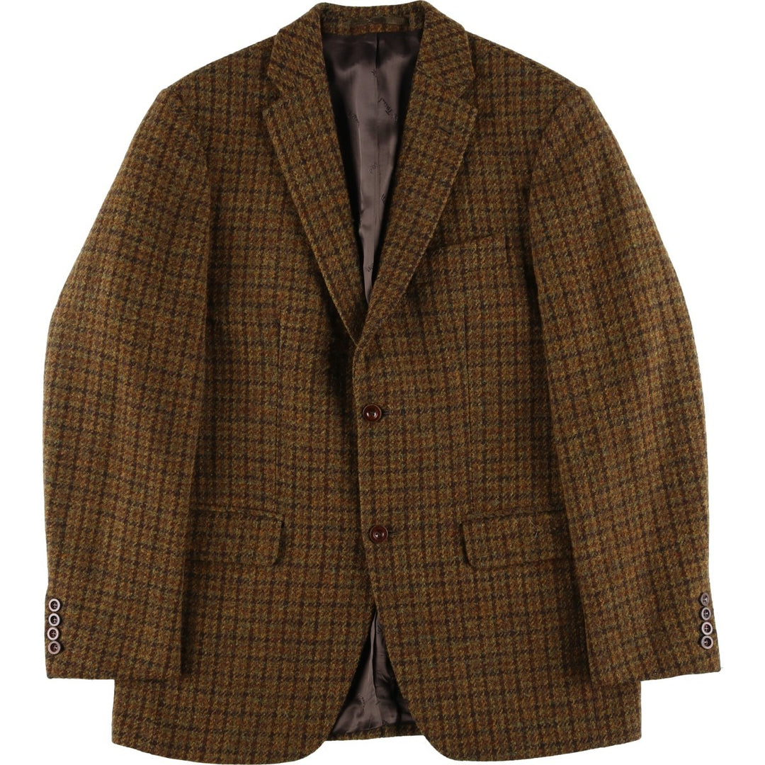 Walbusch Harris Tweed Check Pattern Houndstooth Pattern Wool Tailored Jacket, Men's Size L wool Khaki type brown Vintage Second Hand