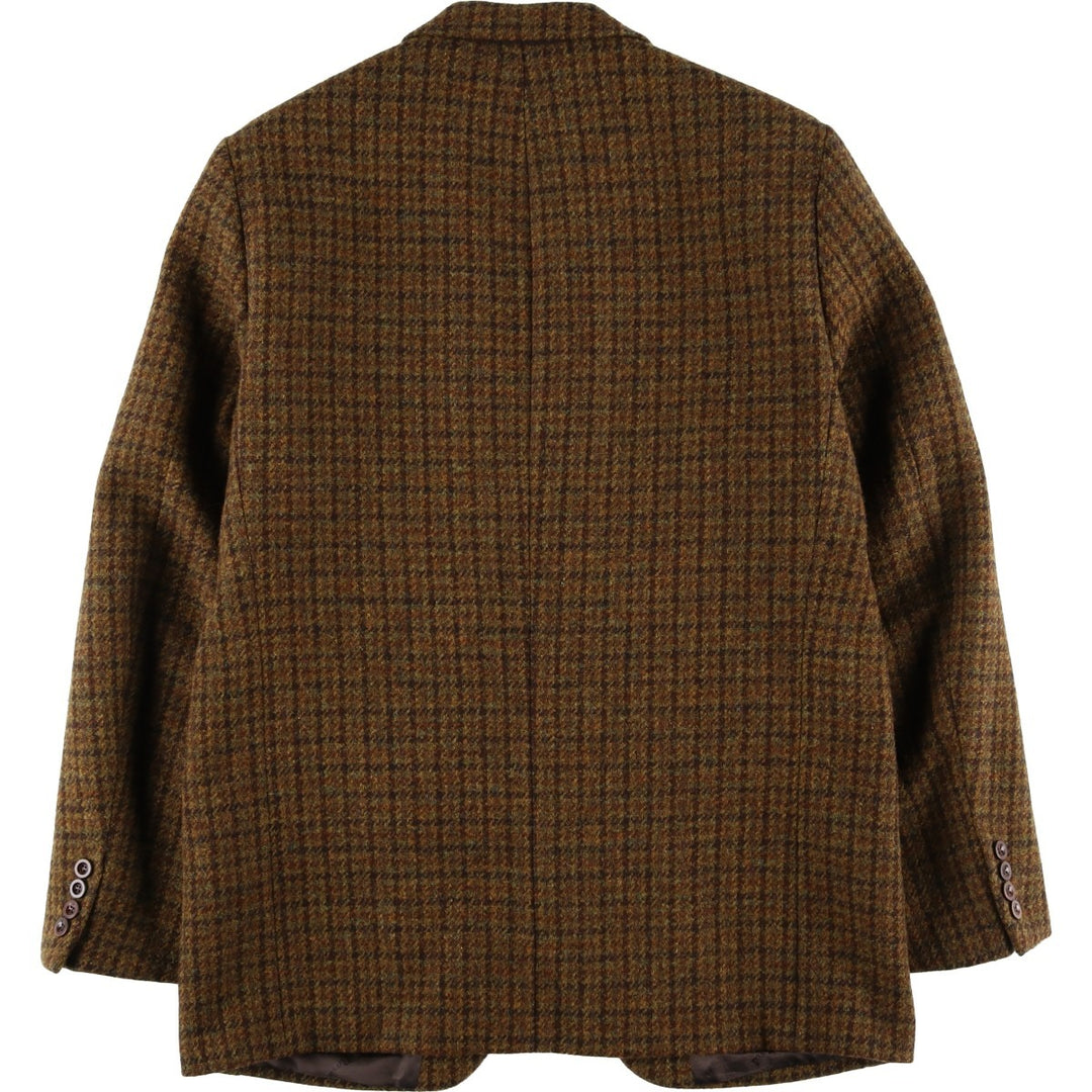 Walbusch Harris Tweed Check Pattern Houndstooth Pattern Wool Tailored Jacket, Men's Size L wool Khaki type brown Vintage Second Hand