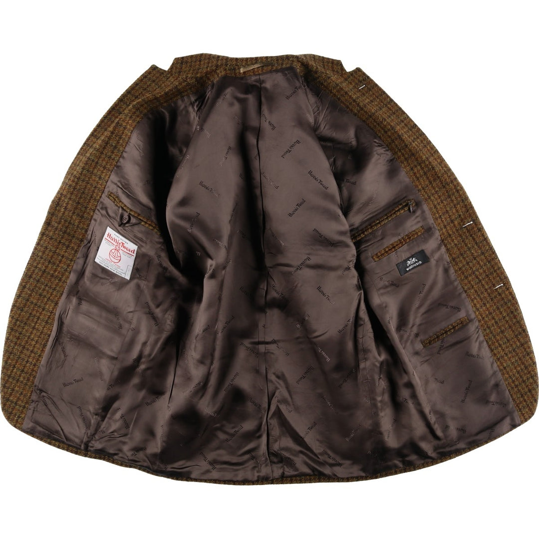 Walbusch Harris Tweed Check Pattern Houndstooth Pattern Wool Tailored Jacket, Men's Size L wool Khaki type brown Vintage Second Hand