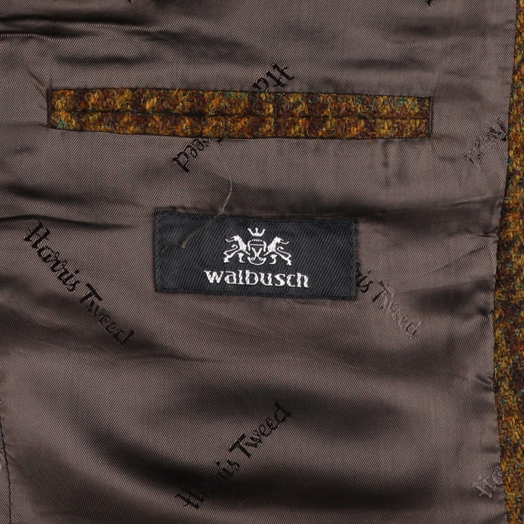 Walbusch Harris Tweed Check Pattern Houndstooth Pattern Wool Tailored Jacket, Men's Size L wool Khaki type brown Vintage Second Hand