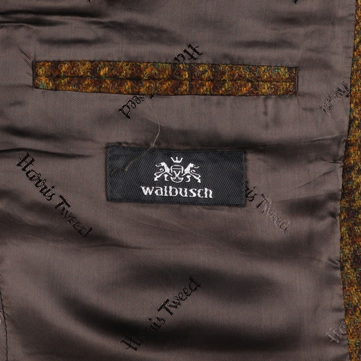 Walbusch Harris Tweed Check Pattern Houndstooth Pattern Wool Tailored Jacket, Men's Size L wool Khaki type brown Vintage Second Hand