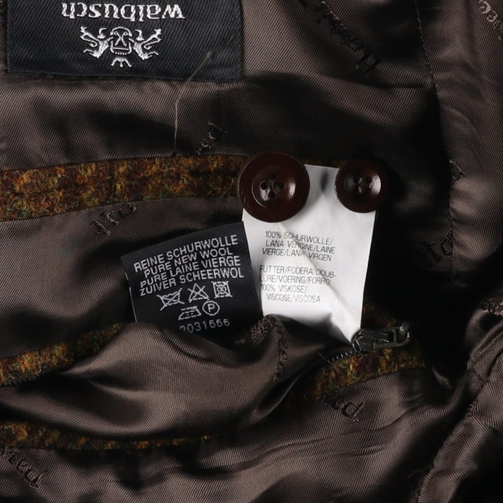 Walbusch Harris Tweed Check Pattern Houndstooth Pattern Wool Tailored Jacket, Men's Size L wool Khaki type brown Vintage Second Hand