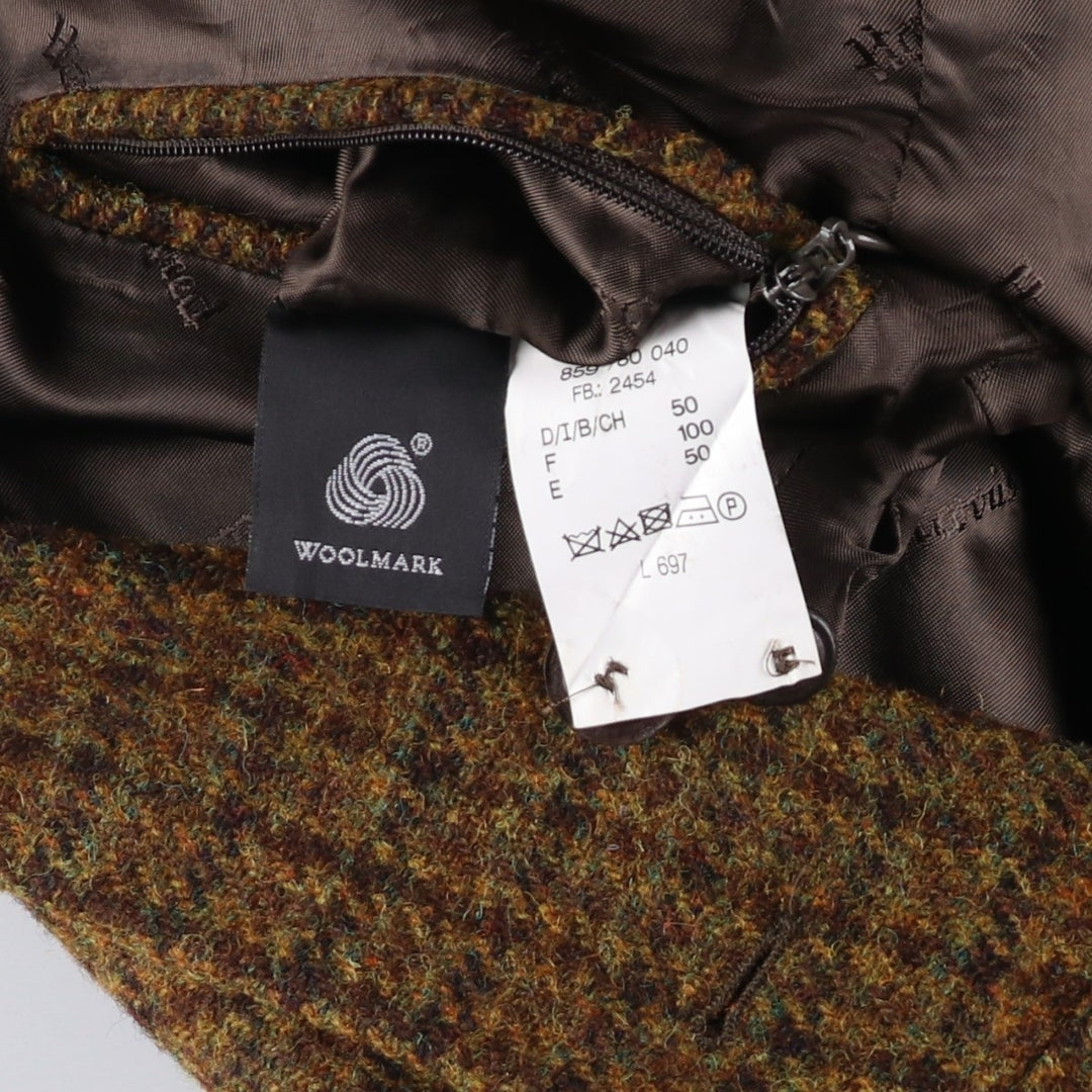 Walbusch Harris Tweed Check Pattern Houndstooth Pattern Wool Tailored Jacket, Men's Size L wool Khaki type brown Vintage Second Hand
