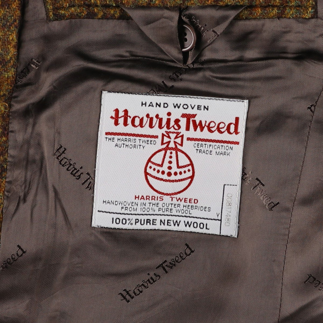 Walbusch Harris Tweed Check Pattern Houndstooth Pattern Wool Tailored Jacket, Men's Size L wool Khaki type brown Vintage Second Hand