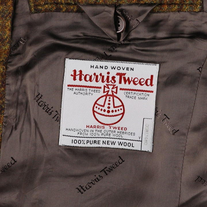 Walbusch Harris Tweed Check Pattern Houndstooth Pattern Wool Tailored Jacket, Men's Size L wool Khaki type brown Vintage Second Hand