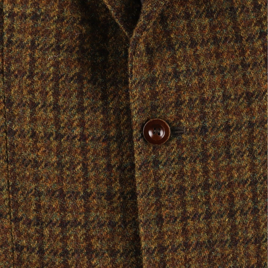 Walbusch Harris Tweed Check Pattern Houndstooth Pattern Wool Tailored Jacket, Men's Size L wool Khaki type brown Vintage Second Hand