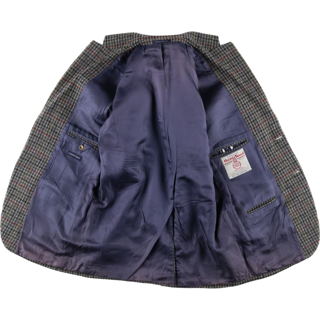 LANDS' END Harris Tweed Check Pattern Houndstooth Pattern Wool Tailored Jacket, Men's Size Medium wool gray type Vintage Second Hand