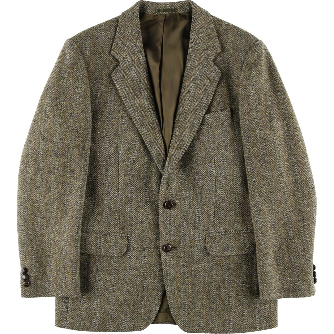 St. Michael Harris Tweed Herringbone Wool Tailored Jacket, Made in England, Men's Size Medium wool Khaki type Vintage Second Hand